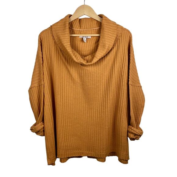 Free People Top Womens Small Yellow Juicy Long Sleeve Cowl Neck Waffle Knit - Picture 2 of 12